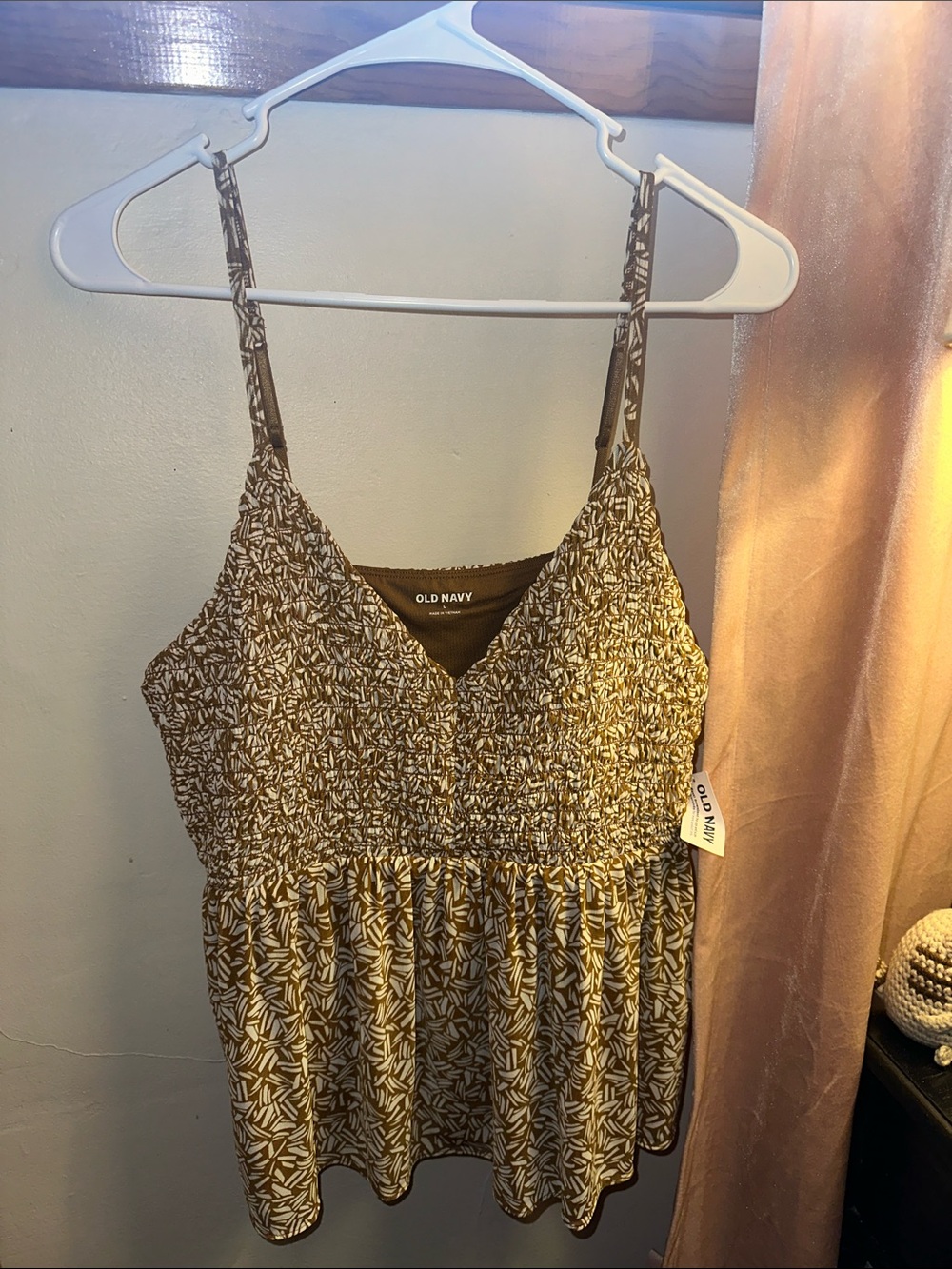 Old Navy Brown and Cream Smocked Camisole